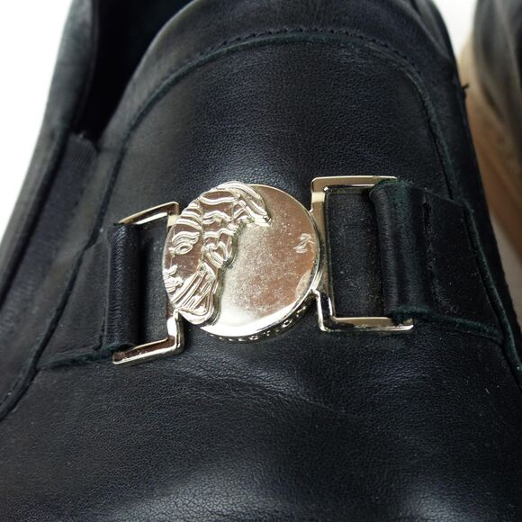 Versace Collection Loafer Sneakers Men 12, 45 Black Leather Slip On Medusa Coin - Picture 7 of 16